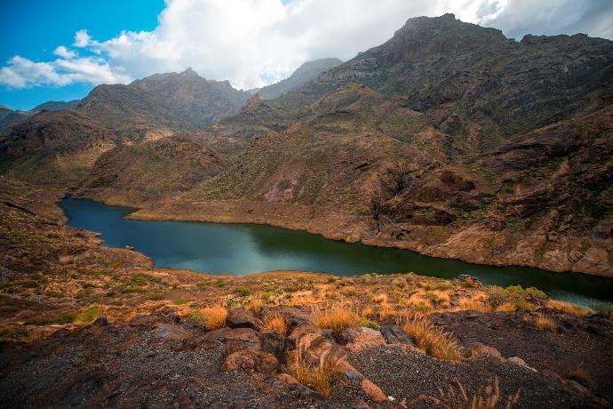 Charco de agua enorme que se asemeja a un lago, en mitad de la naturaleza